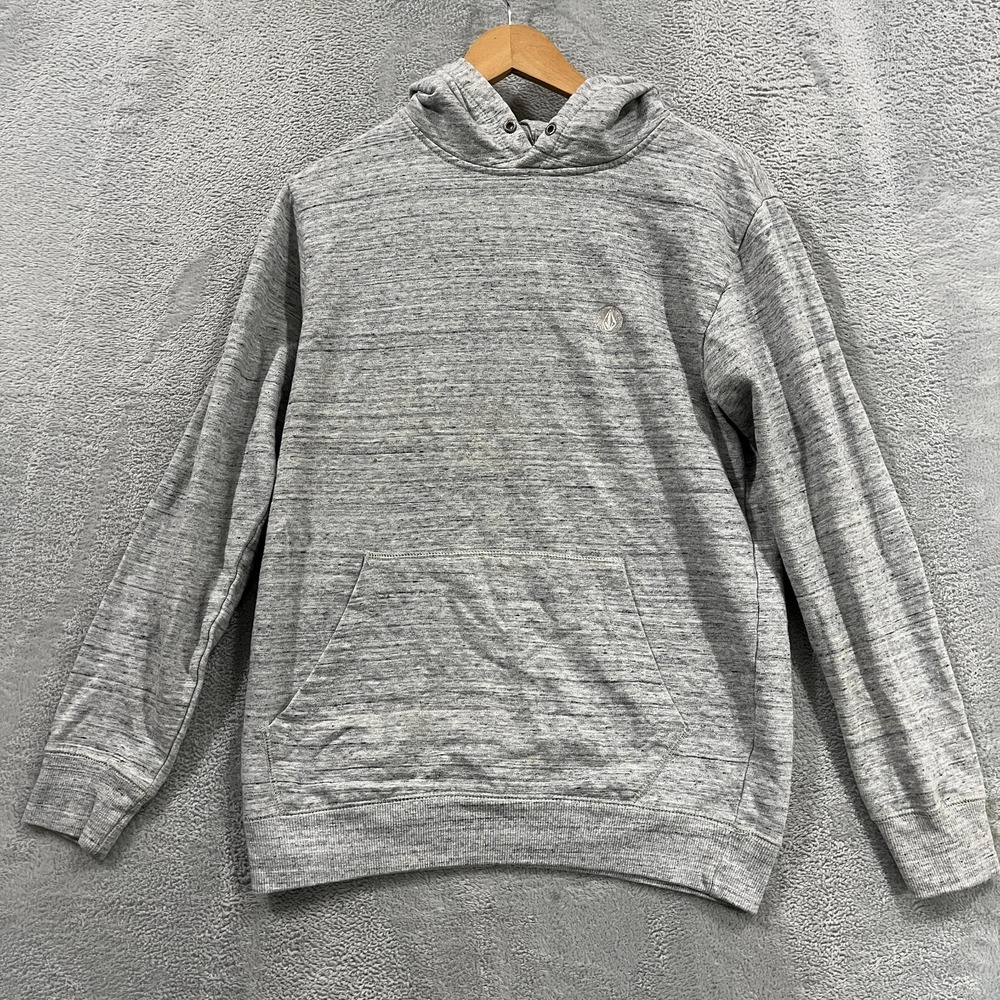 Volcom Pullover Hoodie Mens Small Gray Fleece Lined Long Sleeve Kangaroo Pocket